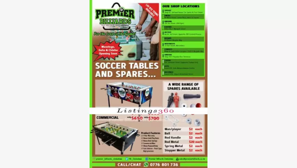 Z$450 Soccer / slug / foosball tables - harare city centre, harare cbd, harare