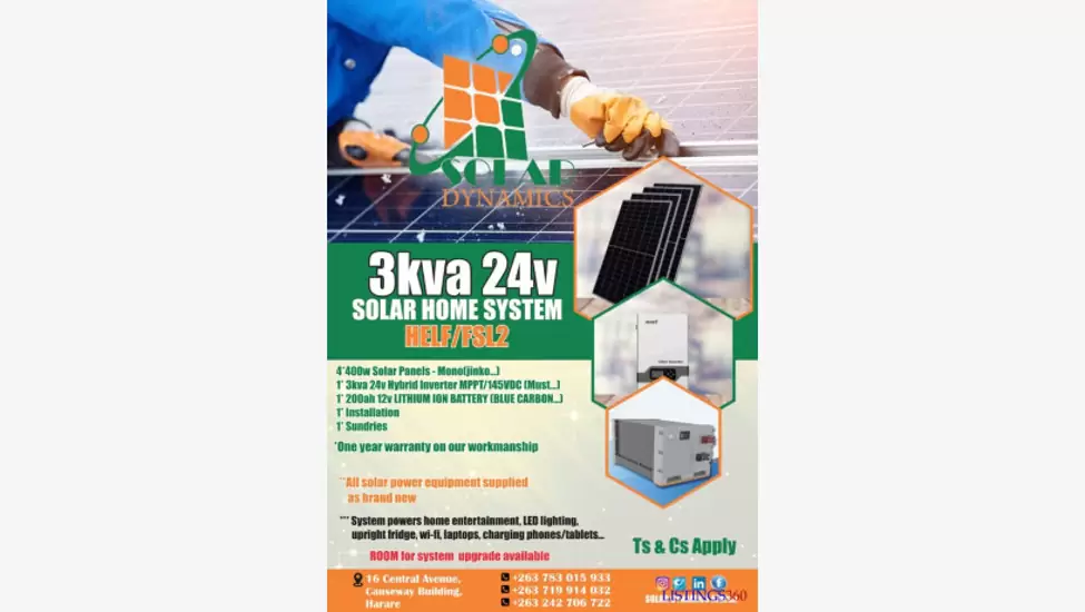 Z$2,950 Solar home system 3kva 24v - helf/fsl2 @ us$2950.00